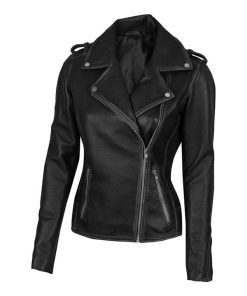 Womens Black Leather Biker Jacket