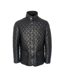 Men’s Black Cafe Racer Leather Quilted Jacket