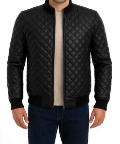 Men’s Black Quilted Bomber Leather Jacket