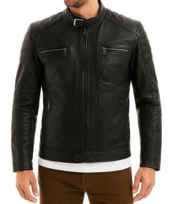 Mens Cafe Racer Retro Motorcycle Black Biker Leather Jacket