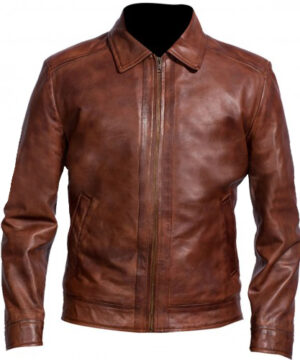 Mens Cafe Racer Retro Slim Fit Brown Leather Jacket