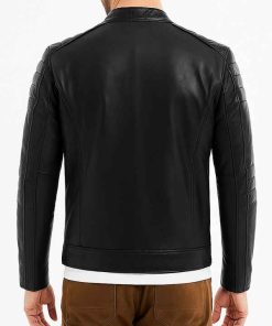 Mens Cafe Racer Retro Black Biker Jacket