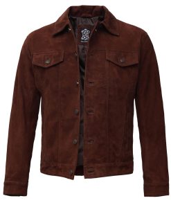 Dark Brown Suede Leather Trucker Jacket for Men