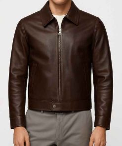 Men’s Retro Shirt Style Brown Leather Jacket