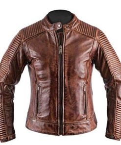 Mens Vintage Style Cafe Racer Distressed Brown Leather Jacket