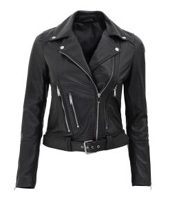 Asymmetrical Style Black Leather Jacket for Women