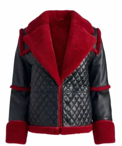 Women's Aviator B3 Black Leather Red Shearling Jacket in Pilot Style