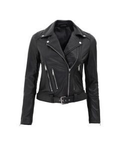 ジャケット ROTATE Women Jackets 113540100 Black Womens Asymmetrical Black Leather Jacket - Paragon Jackets