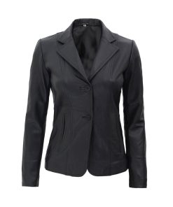 Women’s Genuine Black Leather Blazer Jacket
