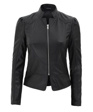 Womens Slim fit Black Leather Biker Jacket
