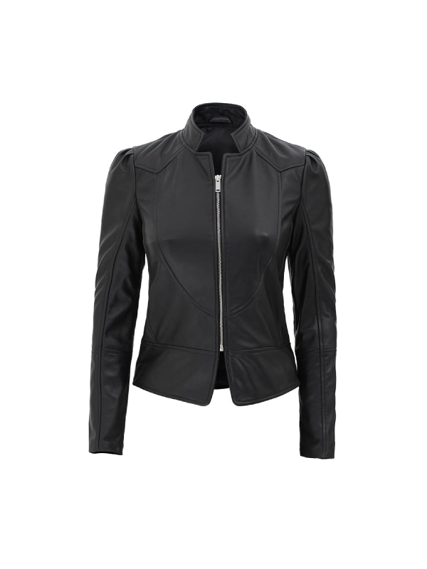 Slim fit leather jacket women cheap