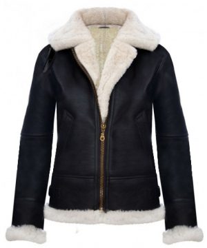Women's Winter B3 RAF Fur Faux Shearling Black Leather Jacket