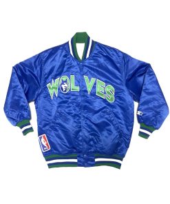 Minnesota Timberwolves Starter 90’s Blue Bomber Jacket Satin