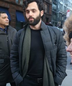 You S04 Penn Badgley Gray Puffer Jacket