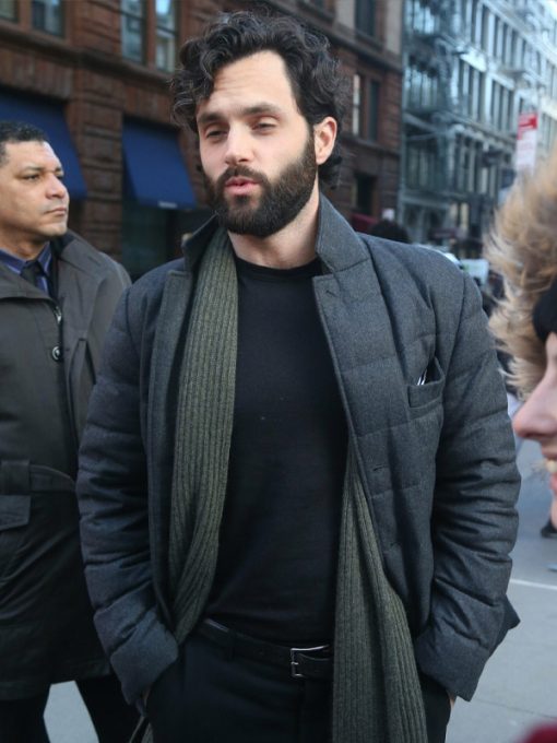 You S04 Penn Badgley Gray Puffer Jacket