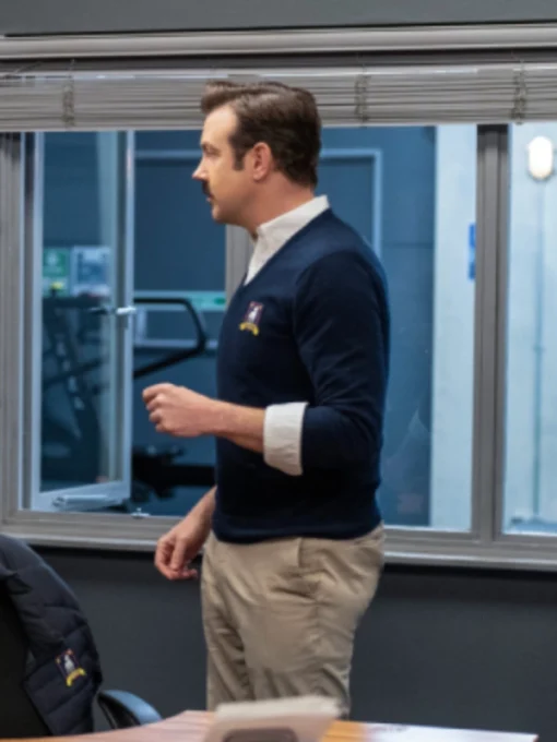 TV Series Ted Lasso Jason Sudeikis Blue Fleece Sweater