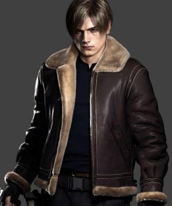 Leon Kennedy Resident Evil 4 Remake Brown Shearling Jacket
