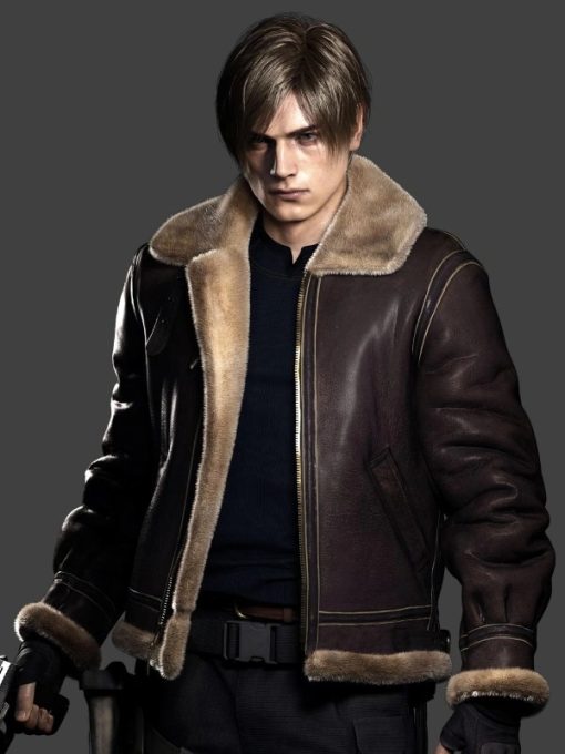 Leon Kennedy Resident Evil 4 Remake Brown Shearling Jacket
