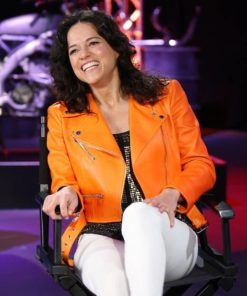 Michelle Rodriguez Orange Cropped Biker Jacket