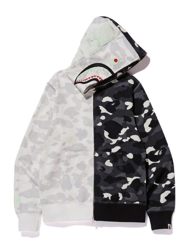 Half Shark Camo BAPE Hoodie | BAPE Half Shark White/Black