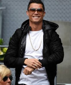 Cristiano Ronaldo Black Leather Bomber Jacket