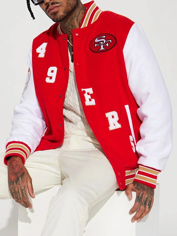 49ers Red And White Varsity Jacket