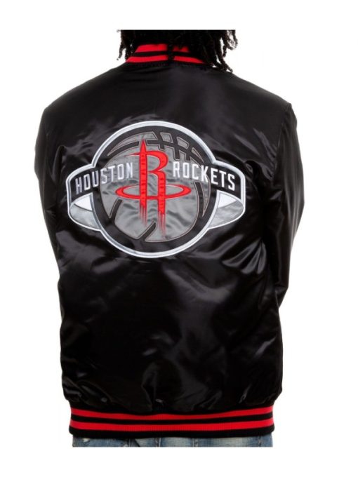 NBA Starter Houston Rockets Satin Varsity Black Jacket