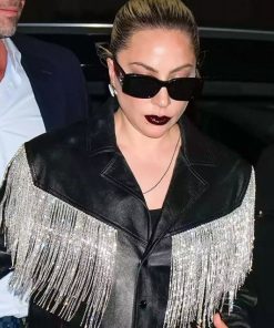 Saturday Night Live Afterparty Lady Gaga Crystal Fringe Leather Jacket