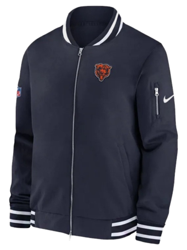 Chicago Bears Navy Blue Sideline Coach Bomber Jacket