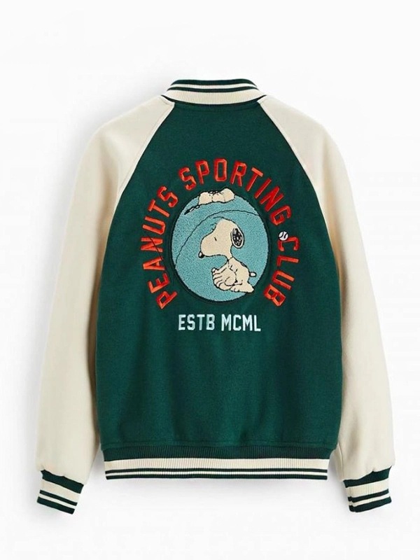 Peanuts Snoopy Bomber Jacket | Snoopy Motifs Patch Varsity