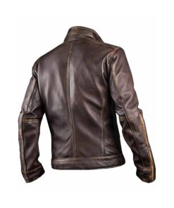 Men’s Cafe Racer Distressed Leather Jacket