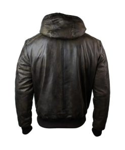 Men’s Dark Brown Hooded Leather Jacket