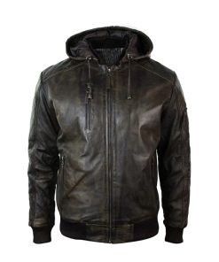 Dark Brown Hooded Leather Jacket Men’s