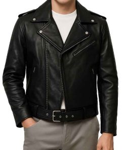 Double-Zip Biker Leather Jacket