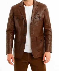 Brown Leather Blazer For Men’s