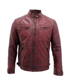 Men’s Burgundy Cafe Racer Leather Jacket