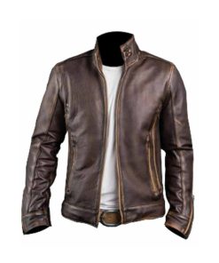 Brown Men’s Cafe Racer Distressed Jacket