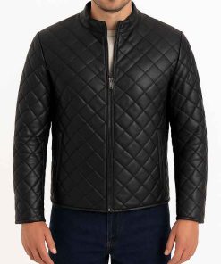 Classic Style Black Leather Quilted Jacket For Men’