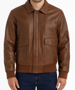 Men's Lambskin Plain Brown A2 Bomber Leather Jacket