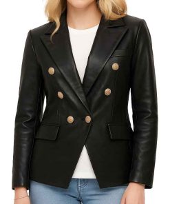 Women’s Double Breasted Leather Blazer