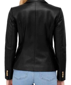 Women’s Double Breasted Leather Black Blazer