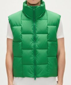 XO Kitty S2 Sang Heon Lee Green Puffer Vest | Square Weave Padded Vest