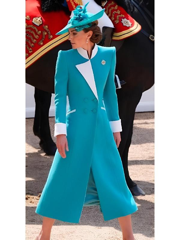 Trooping The Colour 2025 Kate Middleton Coat Dress | Contrast Trim Coatdress