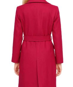 Women's Pink Notch Lapel Wool Wrap Coat