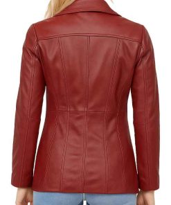 Womens Three Button Red Leather Blazer