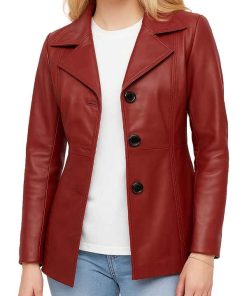 Womens Three Button Leather Blazer