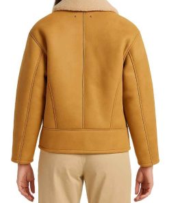 Women's sheepskin jacket with a wide shearling shawl collar