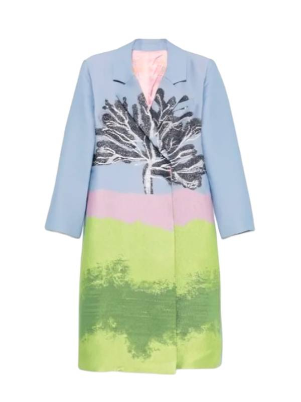 Beyond The Gates RhonniRose Mantilla Colorblock LS Tree Print Straight Coat