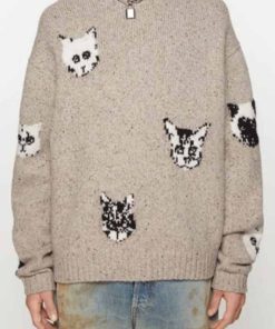 Oscar Isaac TV Series Beef Season 2 Joshua Martín Cat Jacquard Sweater - Beige