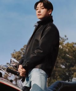 Jung Kook Black Leather Jacket | Racer Jacket